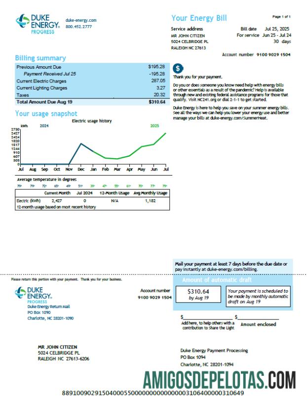 Para baixar modelo de conta de serviços públicos Duke Energy dos EUA em formatos Word e PDF, versão 3